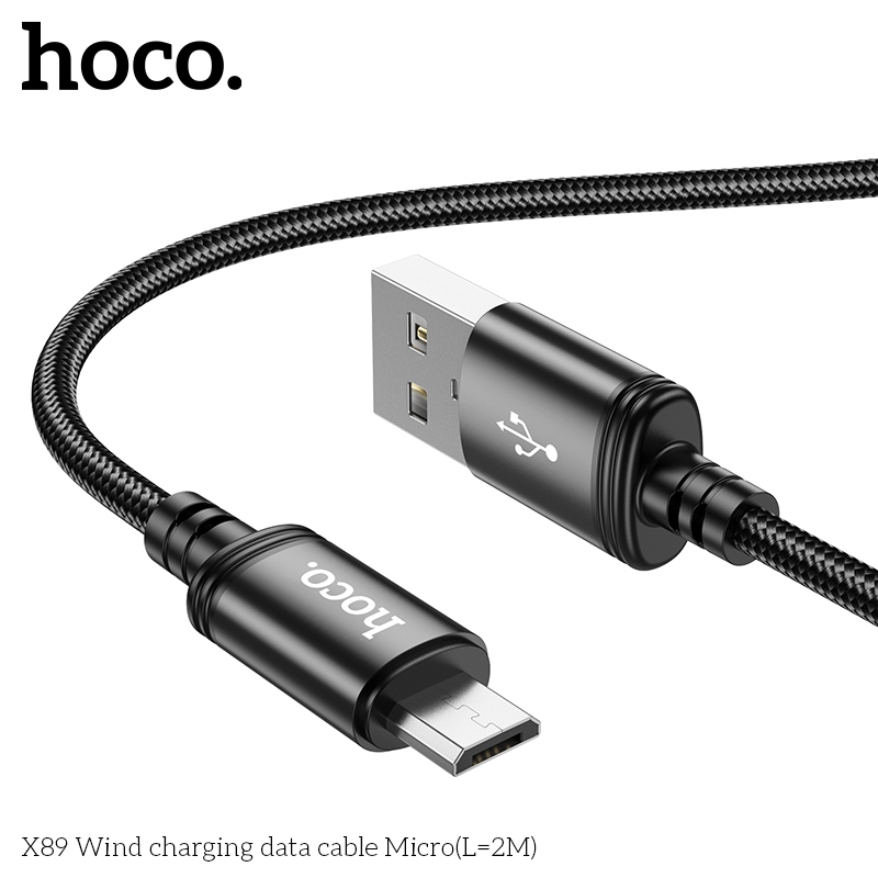 Cáp HOCO X89 Micro USB 2.4A Dây Dù Siêu Bền 2m, Chống Rối, Sạc & Data Ổn Định
