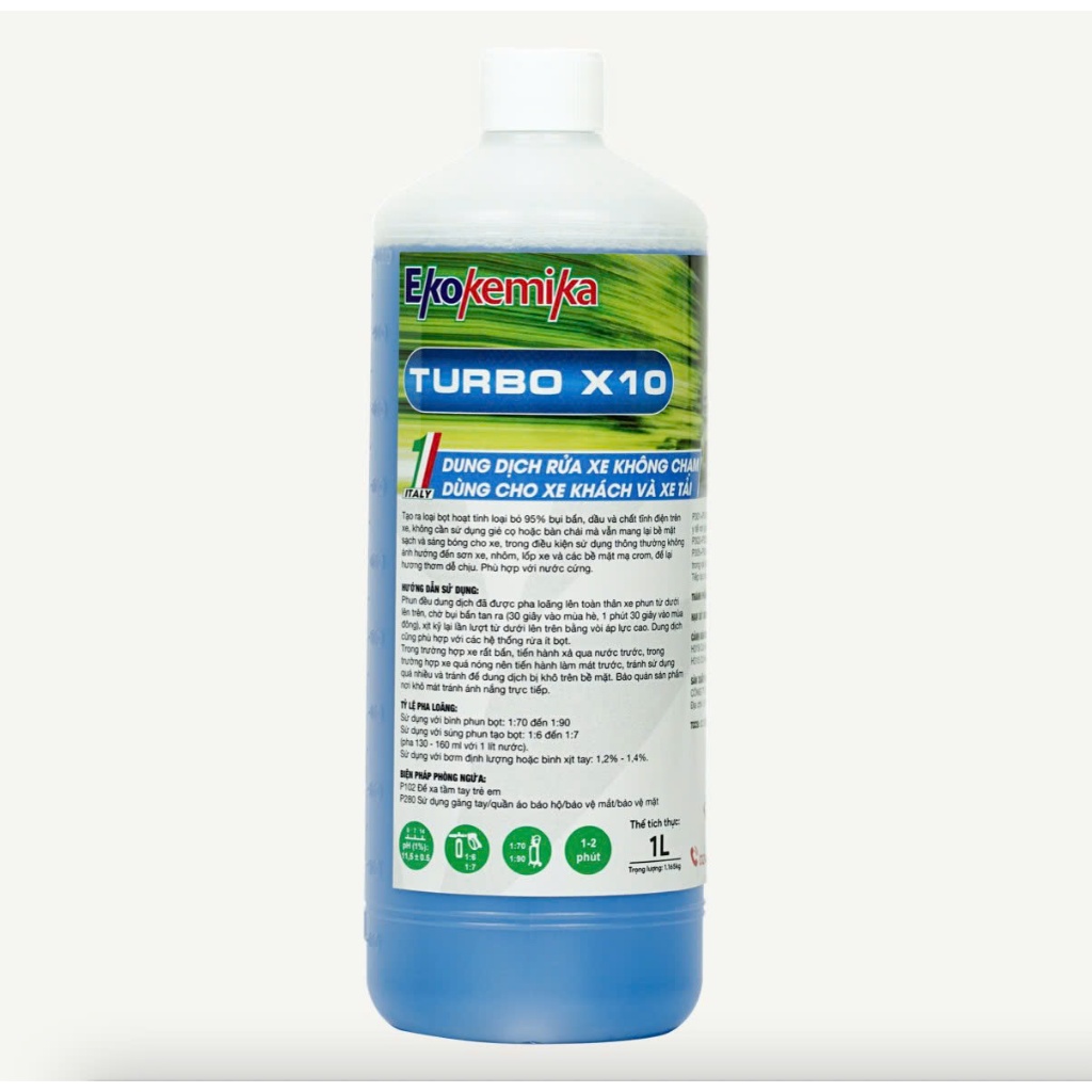 DUNG DỊCH RỬA XE TẢI, XE KHÁCH, XE CÔNG TRÌNH KHÔNG CHẠM ĐẬM ĐẶC EKOKEMIKA TURBO X10 -1L