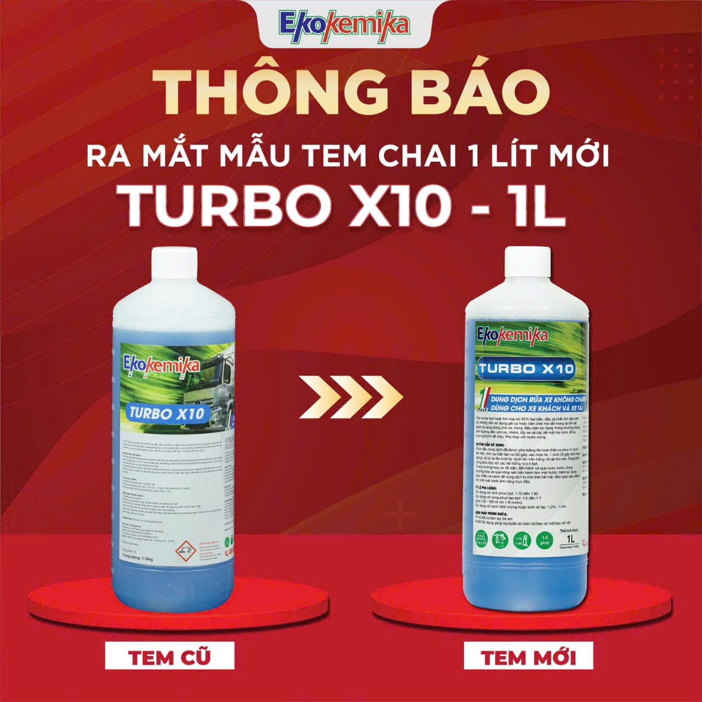 DUNG DỊCH RỬA XE TẢI, XE KHÁCH, XE CÔNG TRÌNH KHÔNG CHẠM ĐẬM ĐẶC EKOKEMIKA TURBO X10 -1L