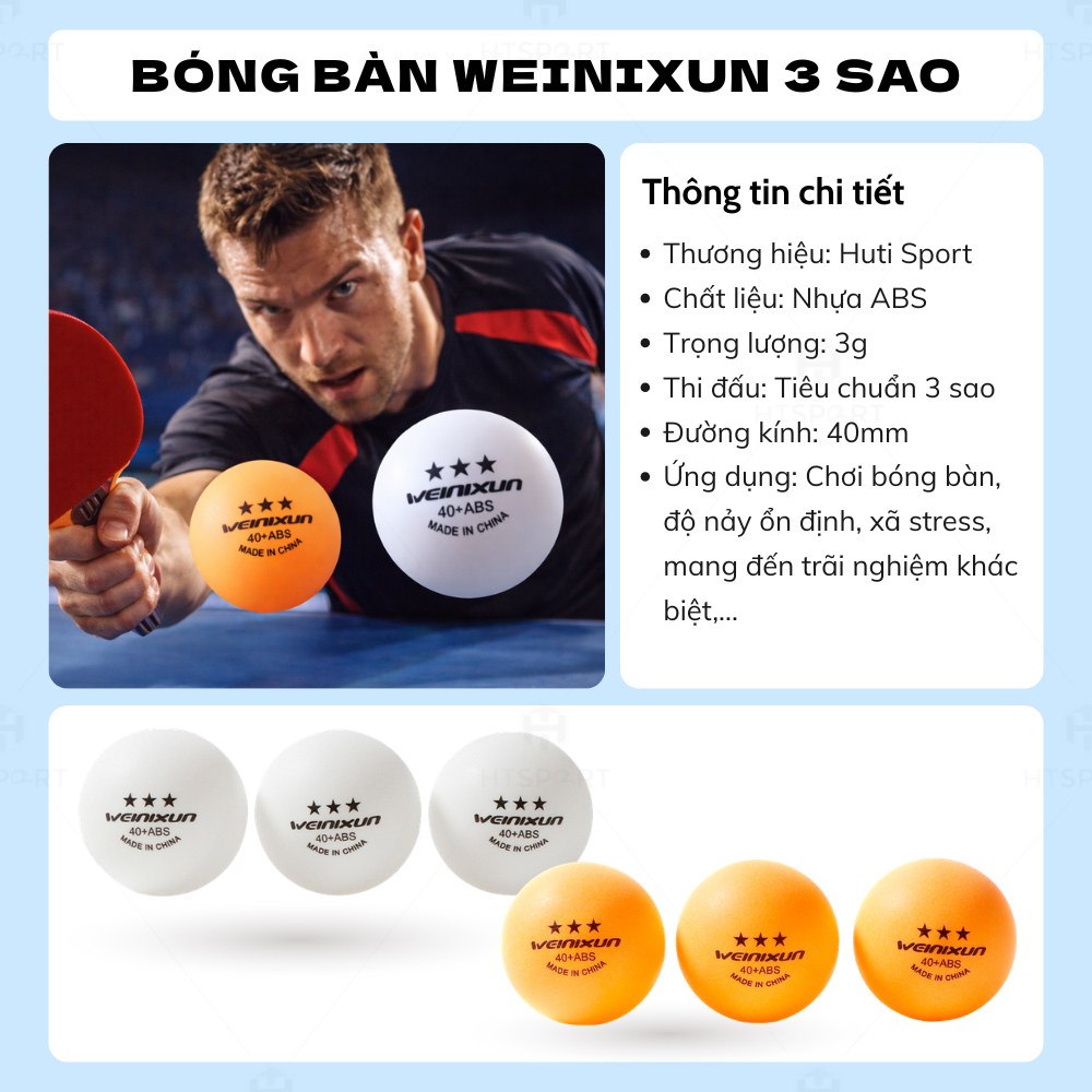 Quả Bóng Bàn WEINIXUN 2 Màu Vàng Trắng Nhựa ABS Đường Kính Chuẩn 40mm Tập Luyện Thi Đấu Giá Rẻ