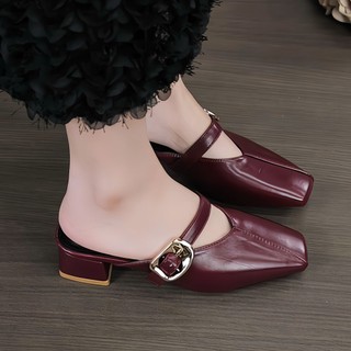 Dép Sục Nữ cao 3P và 5P Mũi Vuông Đế Vuông Cổ điển Phá cách Sành điệu Giày Bánh Bèo mã Depsuckhoagold