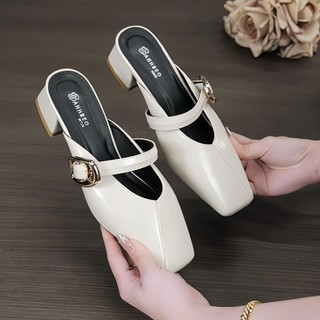 Dép Sục Nữ cao 3P và 5P Mũi Vuông Đế Vuông Cổ điển Phá cách Sành điệu Giày Bánh Bèo mã Depsuckhoagold