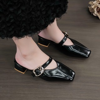 Dép Sục Nữ cao 3P và 5P Mũi Vuông Đế Vuông Cổ điển Phá cách Sành điệu Giày Bánh Bèo mã Depsuckhoagold
