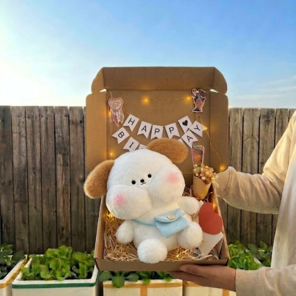 Hộp Quà Tặng Gấu Bông Carton Vingeta Dễ Thương Kèm Bó Hoa,Đèn Led,Thiệp,Cờ Treo Chữ Làm Quà Tặng Cho Bạn Gái/Trai,Cho Bé