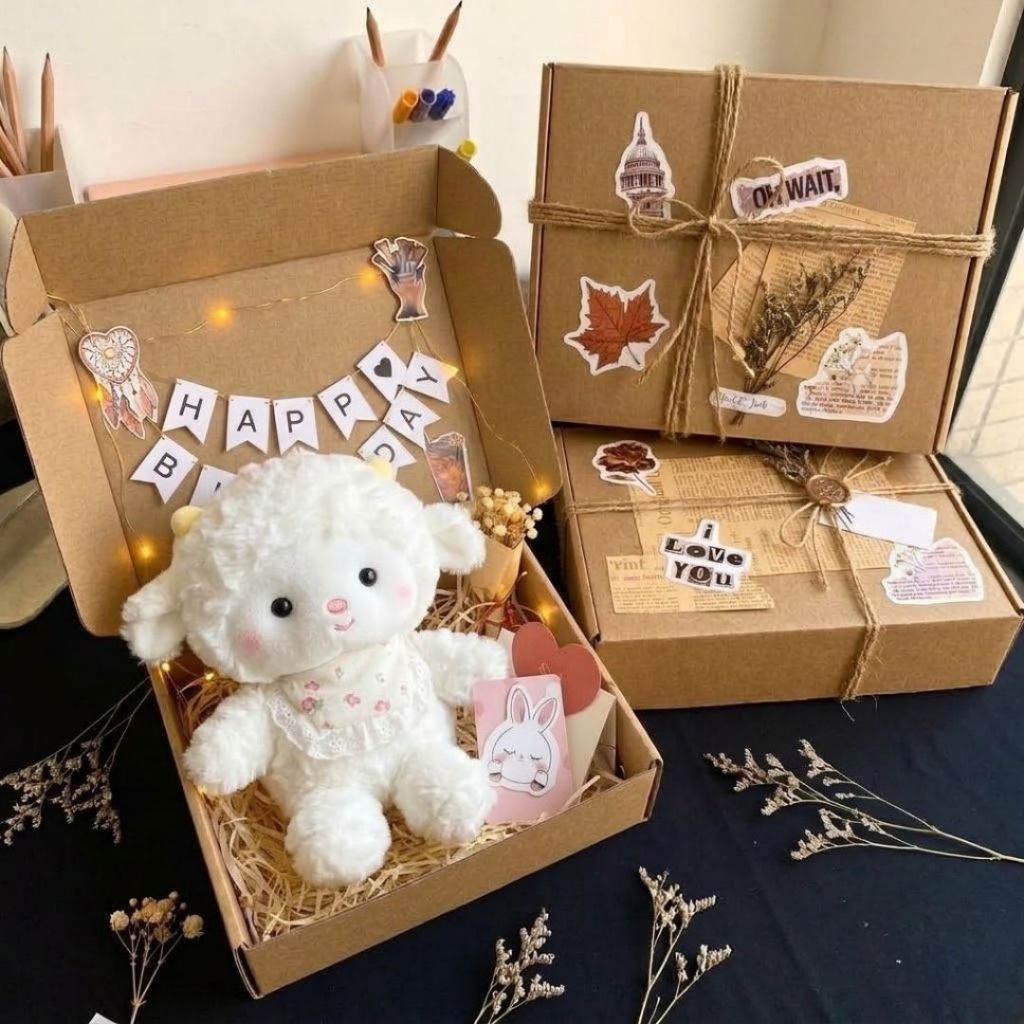 Set Quà Tặng Gấu Bông Hộp Carton Dễ Thương Kèm Đèn Led,Bó Hoa,Cờ Chữ,Thiệp Làm Quà Tặng Cho Bạn Trai,Bạn Gái, Bobesu