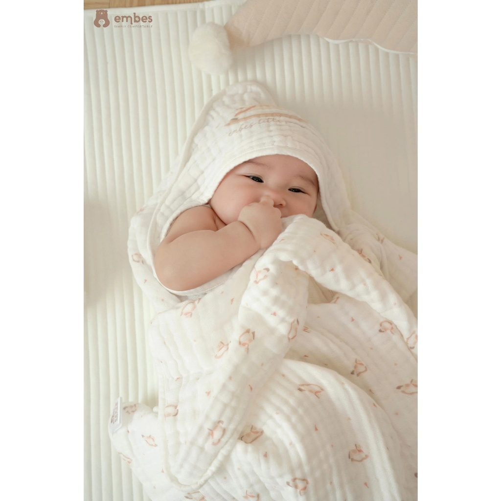 Khăn Đa Năng Embes, Khăn Đa Năng 6 Lớp In Họa Tiết Sợi Bamboo Kháng Khuẩn Thấm Hút Cho Bé (110X110)