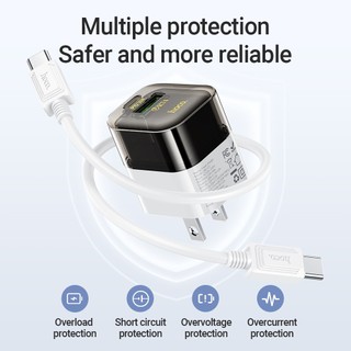 Bộ sạc nhanh 2 cổng Hoco DM-C3 kèm cáp TypeC to TypeC PD 30W và USB QC3.0 18W