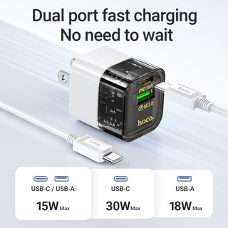 Bộ sạc nhanh 2 cổng Hoco DM-C3 kèm cáp TypeC to TypeC PD 30W và USB QC3.0 18W