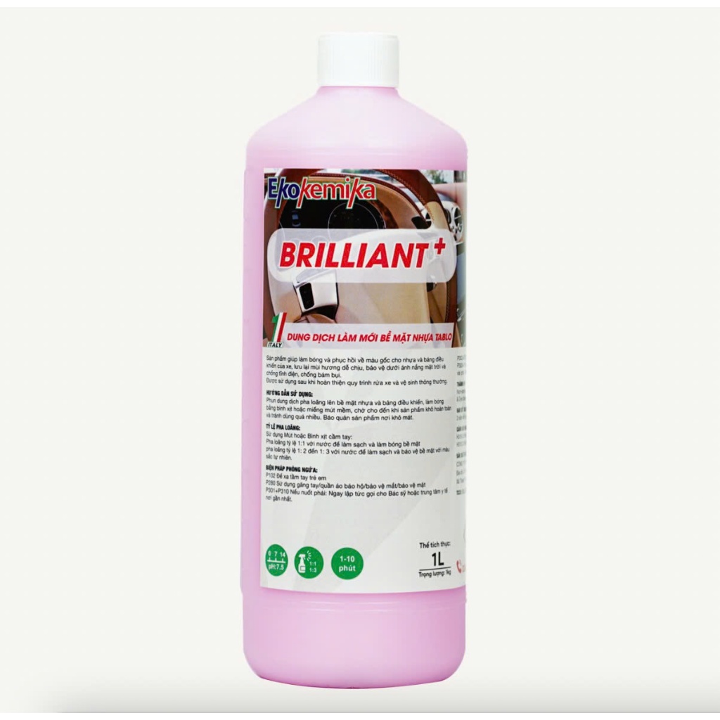 Dung dịch làm bóng,làm mới, chống bám bụi bảo dưỡng nhựa và Tablo BRILLIANT+ thương hiệu Ekokemika chai 1L