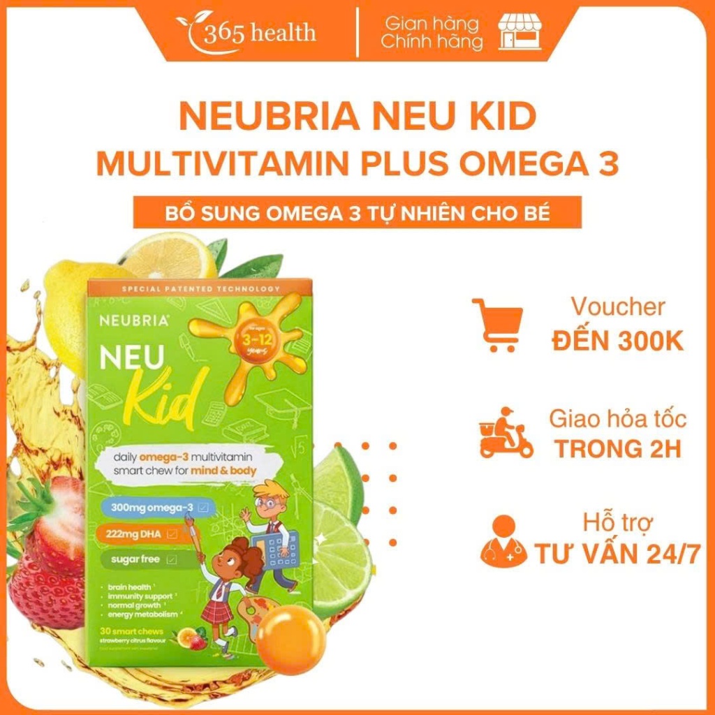 Vitamin tổng hợp phát triển toàn diện cho bé Neubria Neu Kid Multivitamin Plus Omega Anh Quốc