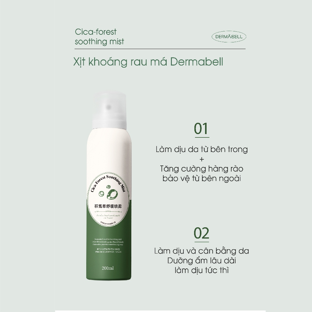 Xịt Khoáng Rau Má DERMABELL Chiết Xuất Rau Má, Phục Hồi, Làm Dịu Da Cica Forest Soothing Mist 200ml