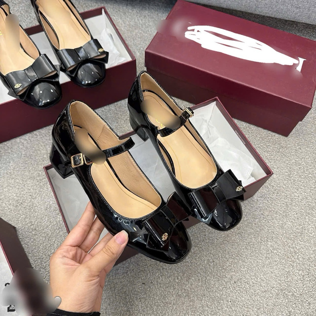 guốc "" nơ chất da bóng