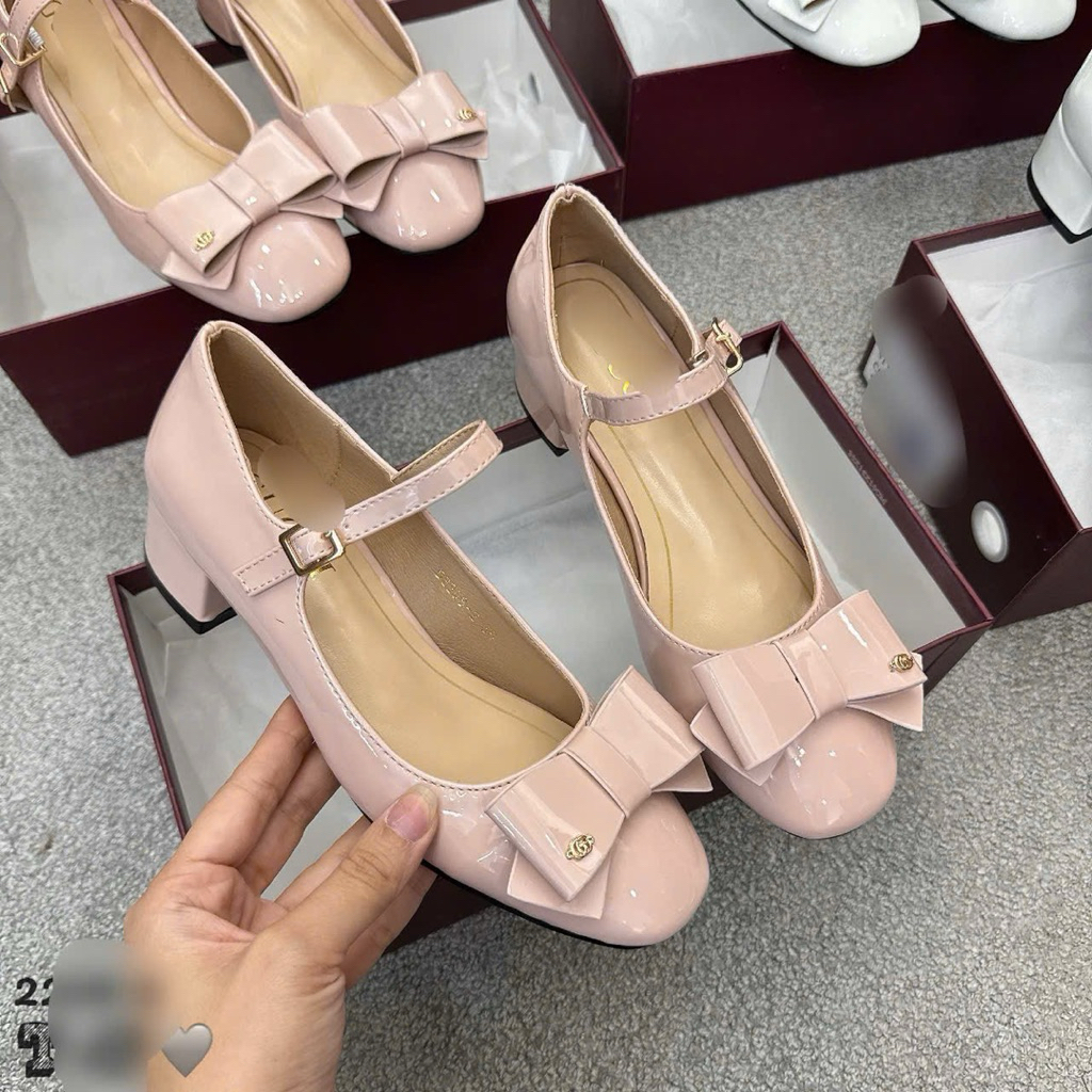 guốc "" nơ chất da bóng