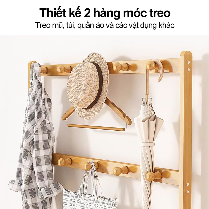 Giá Treo Quần Áo Đa Năng Bằng Tre Tích Hợp Kệ Giày Và Gương Soi Tiết Kiệm Không Gian Cho Phòng Ngủ