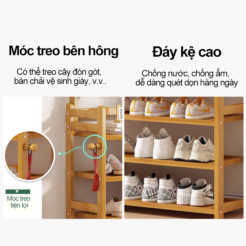 Giá Treo Quần Áo Đa Năng Bằng Tre Tích Hợp Kệ Giày Và Gương Soi Tiết Kiệm Không Gian Cho Phòng Ngủ