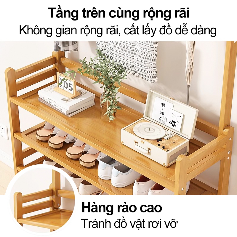 Giá Treo Quần Áo Đa Năng Bằng Tre Tích Hợp Kệ Giày Và Gương Soi Tiết Kiệm Không Gian Cho Phòng Ngủ
