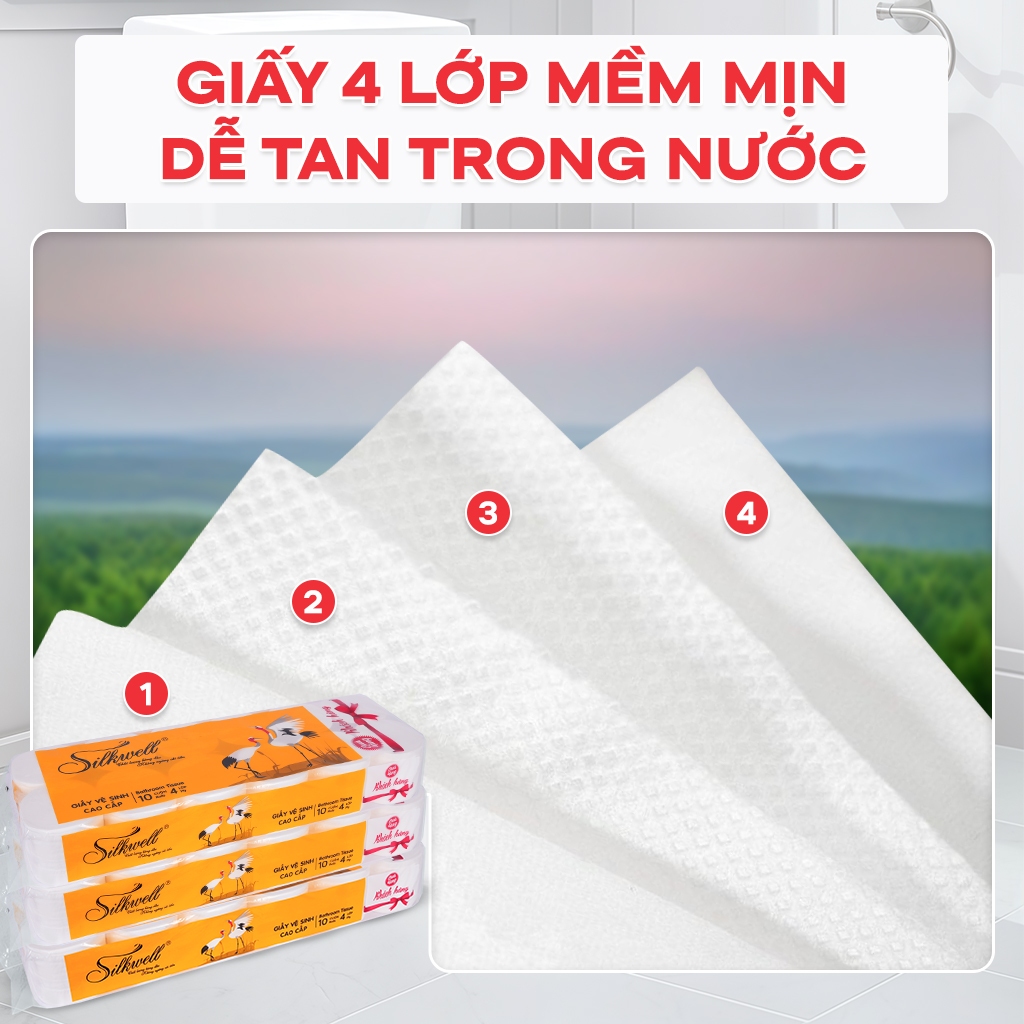 [COMBO 2 DÂY] Giấy vệ sinh Sếu 12 cuộn cao cấp 4 lớp không lõi, giấy mềm mịn, đanh dai