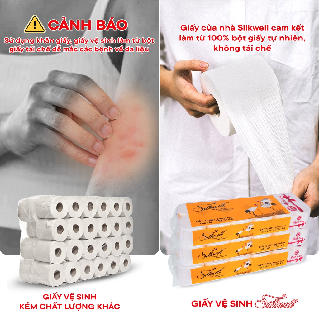 [COMBO 2 DÂY] Giấy vệ sinh Sếu 12 cuộn cao cấp 4 lớp không lõi, giấy mềm mịn, đanh dai