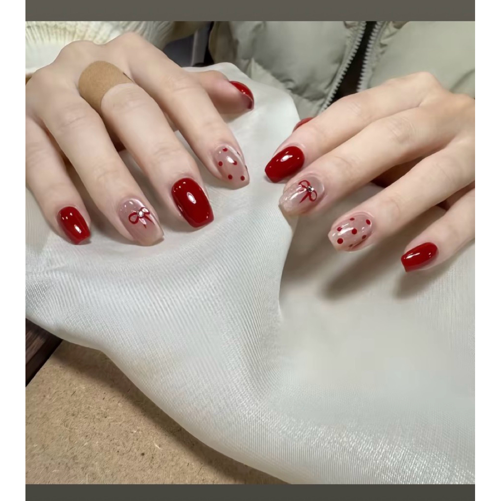 Nailbox [ Mã Đ38] Mẫu nail vuông ngắn đỏ rượu mix mắt mèo vừa cá tính vừa ngọt ngào