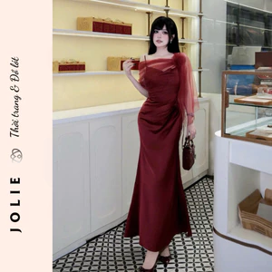 Váy dạ hội dáng dài phối tơ lệch vai sang trọng đầm đi tiệc thiết kế tôn dáng Jolie