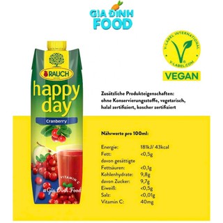 [Mua 1 tặng 1] Nước ép Nam việt quất Rauch Happy Day Chai 1L