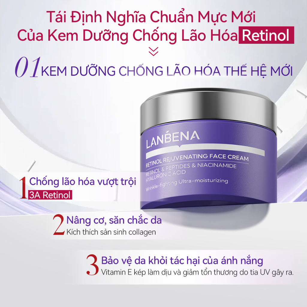 LANBENA Kem Dưỡng Da Mặt  Retinol - Giảm Nếp Nhăn, Đều Màu Da Dưỡng ẩm Trắng Da, Giảm Lão Hóa, phục hồi Hàng Rào Bảo Vệ
