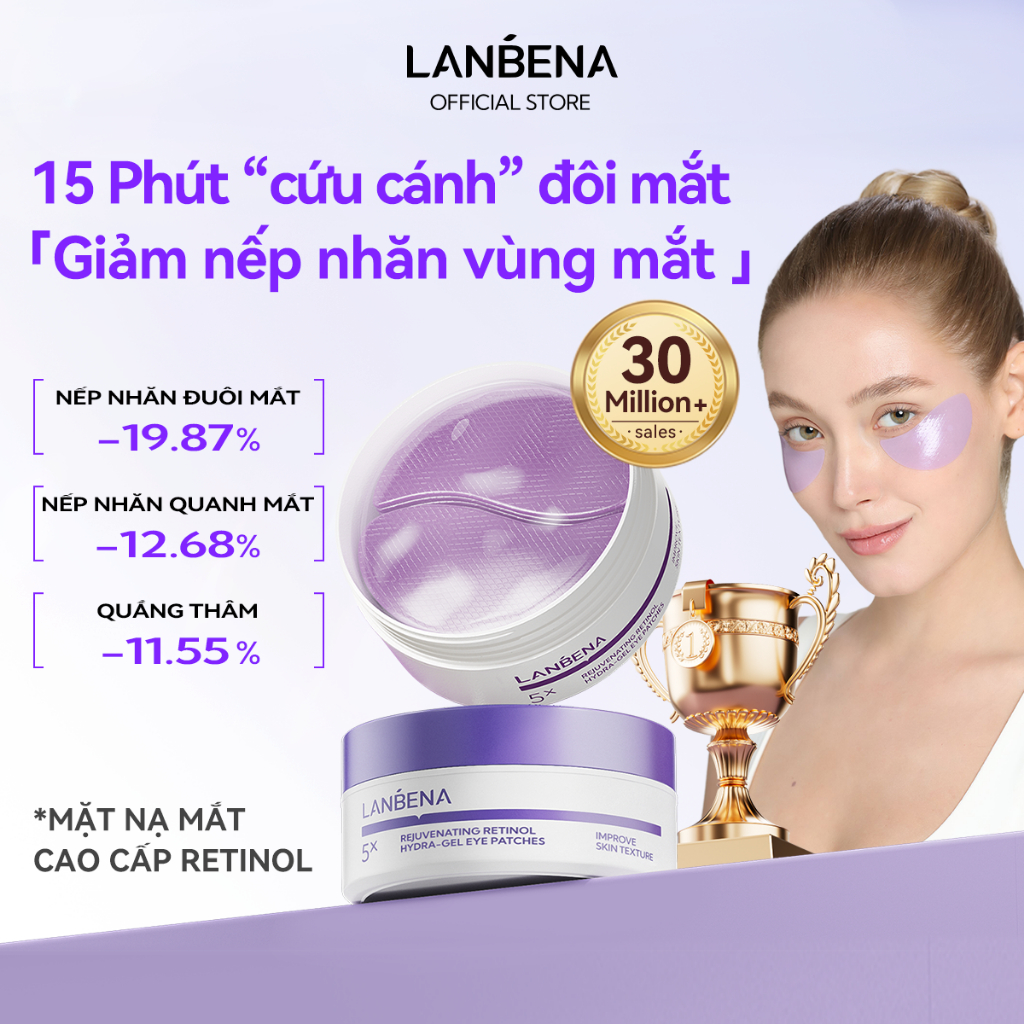 LANBENA Mặt Nạ Mắt Retinol/Vitamin C (Hộp/60 miếng) - Hỗ Trợ Trẻ Hóa, Giảm Nhăn, Làm Mờ Quầng Thâm Mắt Skincare