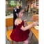 Đầm trễ vai bé gái phối hoa nổi 3D form xoè bồng sang chảnh, váy dự tiệc phong cách công chúa mẹ bé 13-56kg