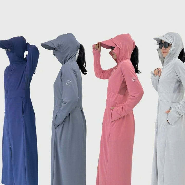 ( Vay Nắng Xẻ Sau) Aó Khoác Chống Nắng Toàn Thân , Dáng Dài ,Thông Hơi Co Giãn Thoáng Mát
