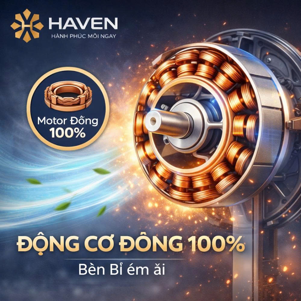 Quạt Cây Gió Mạnh Êm HAVEN 89 55W 5 Cánh Remote Điều Khiển Từ Xa Hẹn Giờ 24h Siêu Mát