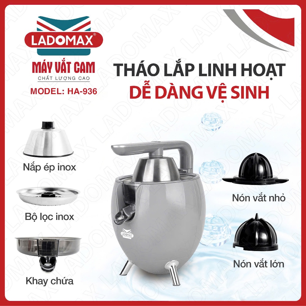 MÁY VẮT CAM, CHANH CÔNG SUẤT LỚN Ladomax 860W ANNAZONE, có linh kiện thay thế  ...bảo hành 12 tháng - Màu đen