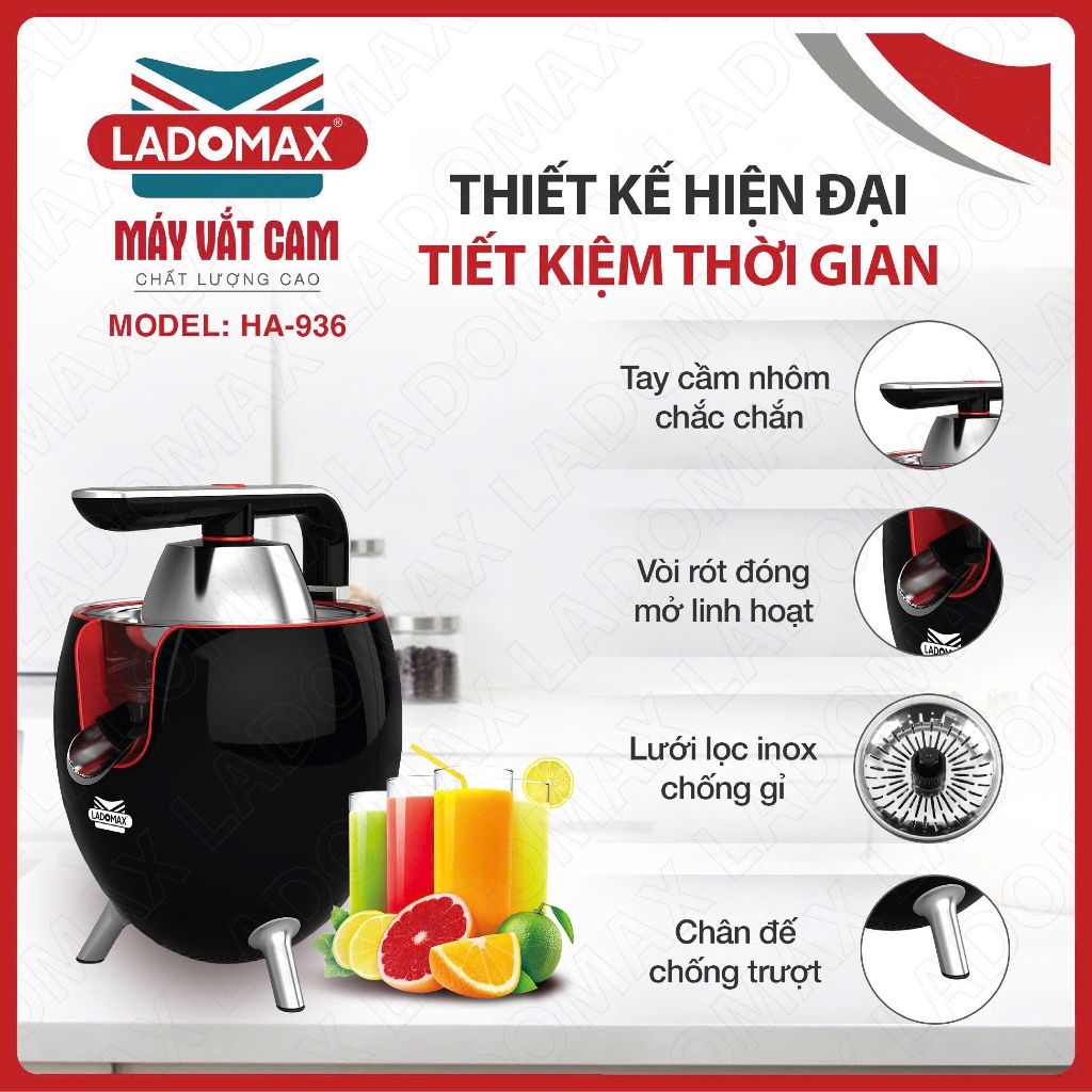 MÁY VẮT CAM, CHANH CÔNG SUẤT LỚN Ladomax 860W ANNAZONE, có linh kiện thay thế  ...bảo hành 12 tháng - Màu đen
