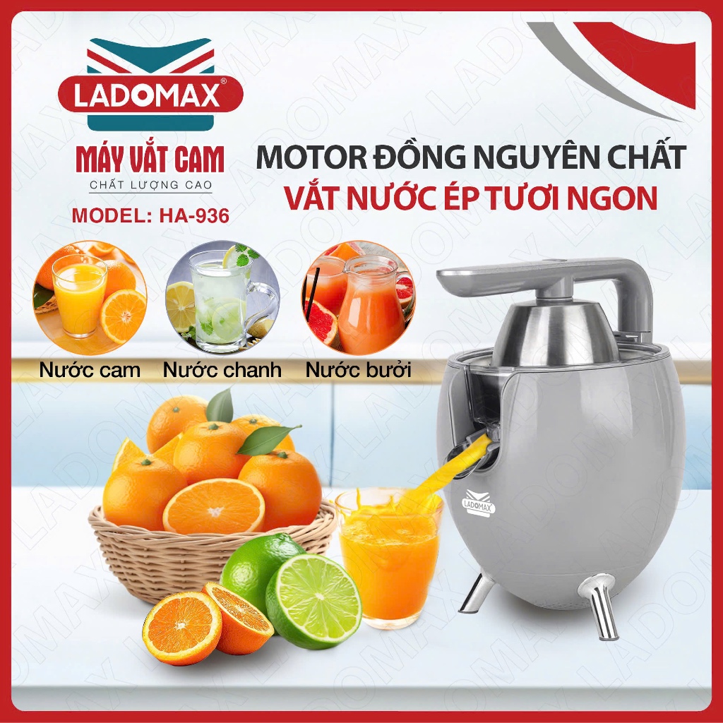 MÁY VẮT CAM, CHANH CÔNG SUẤT LỚN Ladomax 860W ANNAZONE, có linh kiện thay thế  ...bảo hành 12 tháng - Màu đen