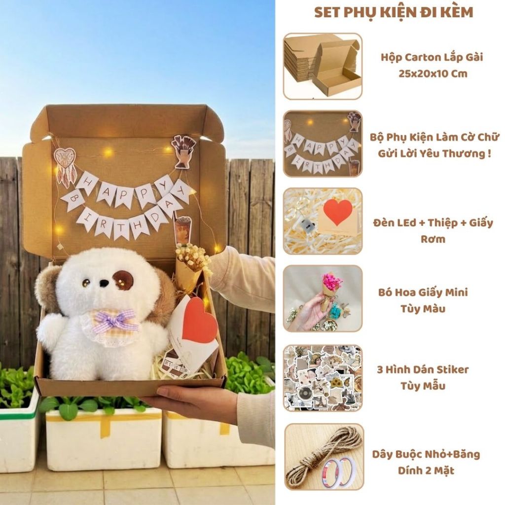 Set Quà Tặng Gấu Bông Hộp Carton Dễ Thương, Hộp Quà Tặng Thú Nhồi Bông Kraft Vingate Quà Tặng Cho Bạn Trai,Bạn Gái.Babis