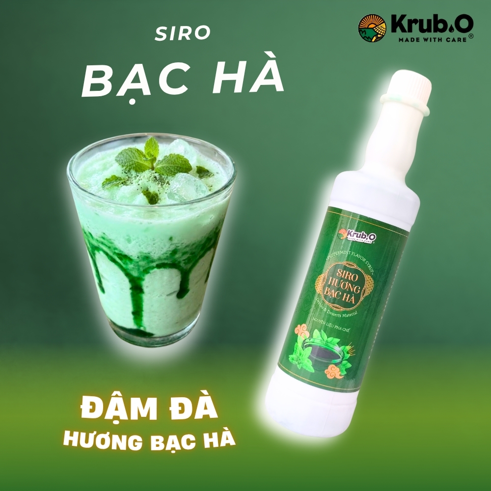Siro Hương Bạc Hà Krub.O 580ml - Xanh Mướt Mát Lạnh, Thơm Nồng Nàn, Chuyên Dụng Pha Soda & Mojito (Thùng 15 Chai)
