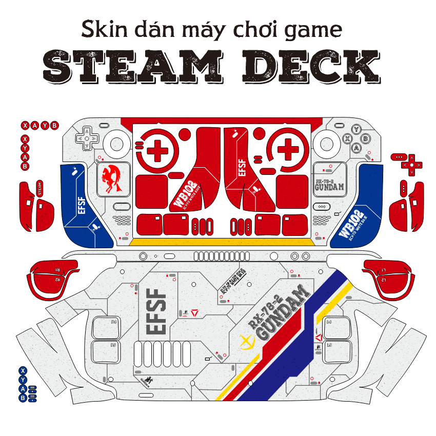 Skin dán Steam Deck mẫu Gundam EFSF trắng xanh | Miếng dán Film 3M cho máy chơi game pc handheld steamdeck sd lcd / oled