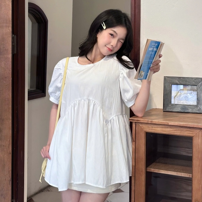 Áo Babydoll Nữ Dáng Bồng Xoè Xếp Tầng Cổ Tròn Tay Bồng Mùa Hè Kimee - KA866