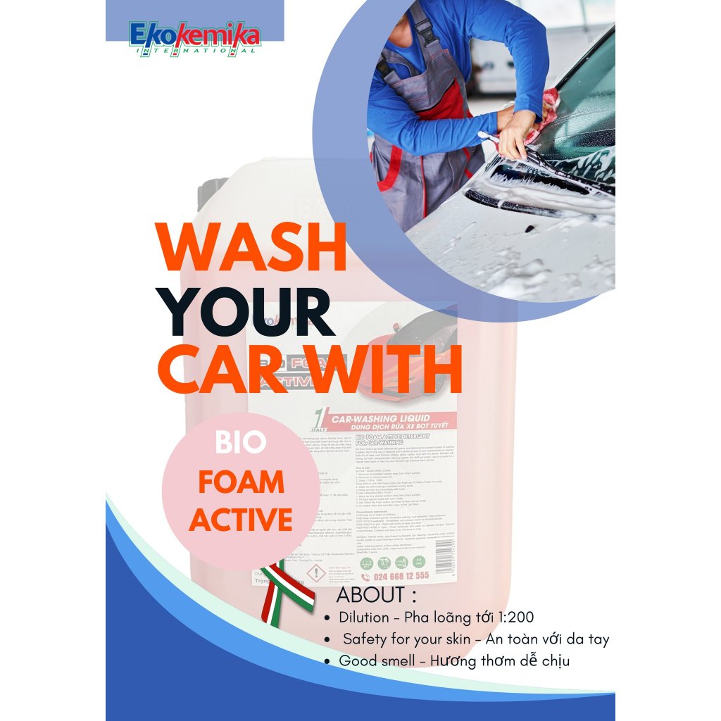 Nước rửa xe bọt tuyết truyền thống đậm đặc siêu sáng bóng Biofoam Active Ekokemika, tỷ lệ pha lên tới 1:300 chai 1L