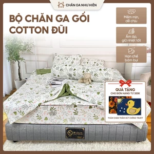 Bộ Chăn Ga Gối 5 Món (Có Vỏ Gối Ôm) Cotton Đũi Đậu Nành Cao Cấp – Chăn Trần Bông Mềm Mịn, Thoáng Mát, Thấm hút