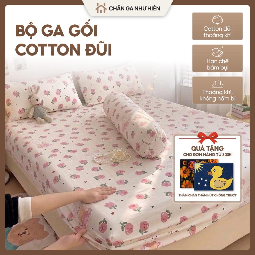 Bộ Ga Gối Cotton Đũi 3 Món – Mềm Mịn Thoáng Khí, Mẫu Mã Đa Dạng