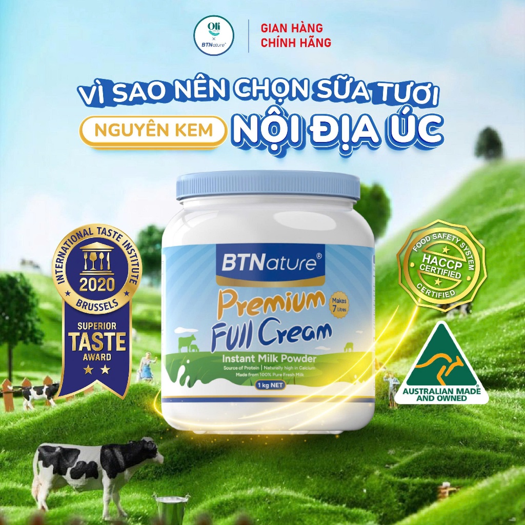 HỘP 1KG | DATE 11.2026 Sữa Tươi Dạng Bột Nguyên Kem Cao Cấp BTNature – Bổ Sung Canxi Protein