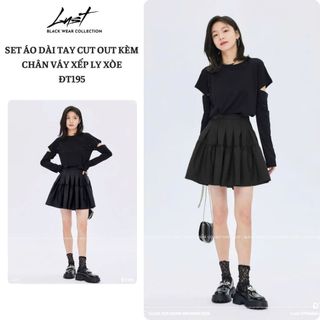 Set áo dài tay cut out kèm chân váy xếp ly xòe LUST chất liệu dày dặn ĐT195