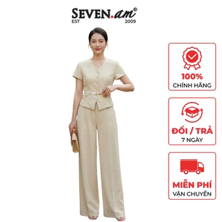 Set Áo kiểu xanh bơ cổ V phối thắt lưng mảnh tôn eo thời trang nữ Seven.AM H113180K H850143K