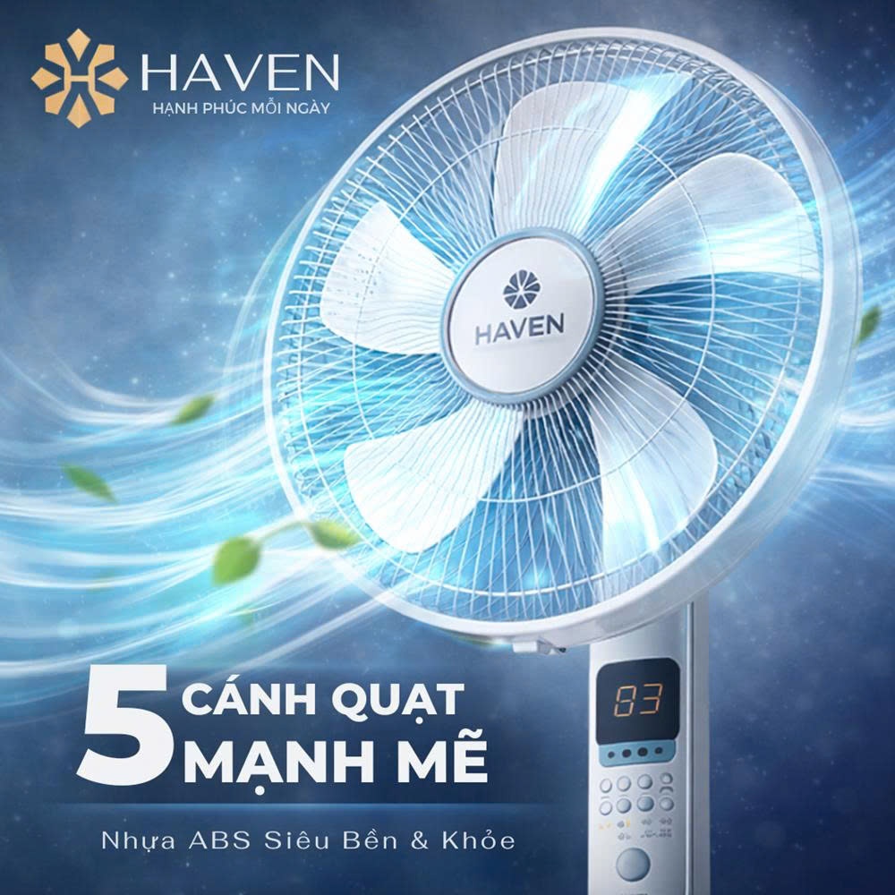 Quạt Cây Gió Mạnh Êm HAVEN 89 55W 5 Cánh Remote Điều Khiển Từ Xa Hẹn Giờ 24h Siêu Mát