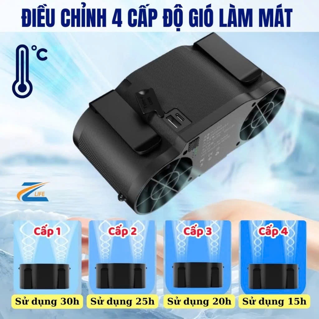 Quạt Đeo Thắt Lưng Điều Hoà Chính Hãng Zlife Z11 30000mAh, Quạt Tích Điện Đeo Hông, Đeo Cổ, Cầm Tay