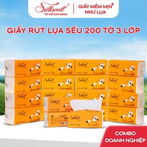 Thùng 18 gói Giấy ăn rút lụa khổ lớn Silkwell Sếu 200 tờ 3 lớp, siêu dai, siêu mềm mịn, không mủn giấy và bụi giấy