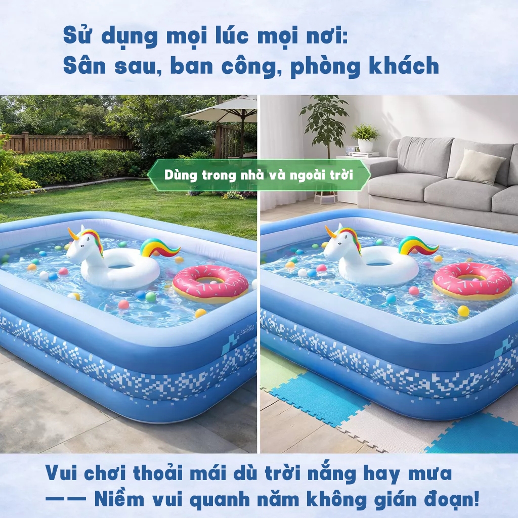 Bể bơi cho bé tại nhà,Bể bơi bơm hơi ngoài trời cho bé,Size lớn cho cả gia đình,kèm bơm,chất liệu dày bền