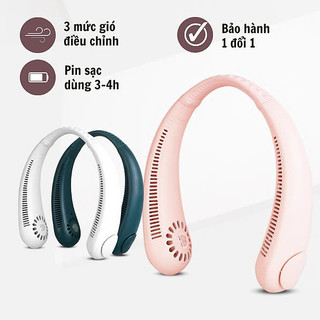 Quạt Mini Đeo Cổ Không Cánh Chạy Êm Mát Sạc USB Tiện Lợi 3 Cấp Độ Gió, Siêu Mát, Thời Trang