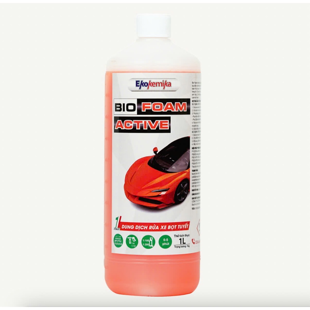 Nước rửa xe bọt tuyết truyền thống đậm đặc siêu sáng bóng Biofoam Active Ekokemika, tỷ lệ pha lên tới 1:300 chai 1L