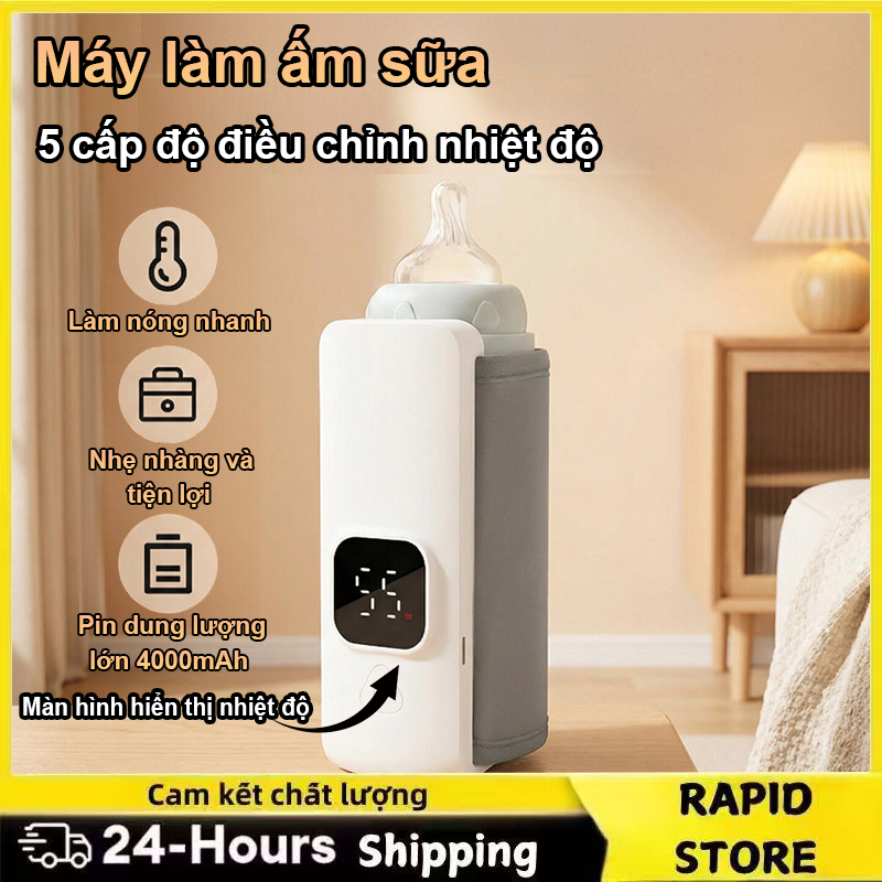 Máy sưởi bình sữa em bé di động 4000mAh, màn hình LED, hằng nhiệt, sạc USB, có đèn đêm, phù hợp du lịch
